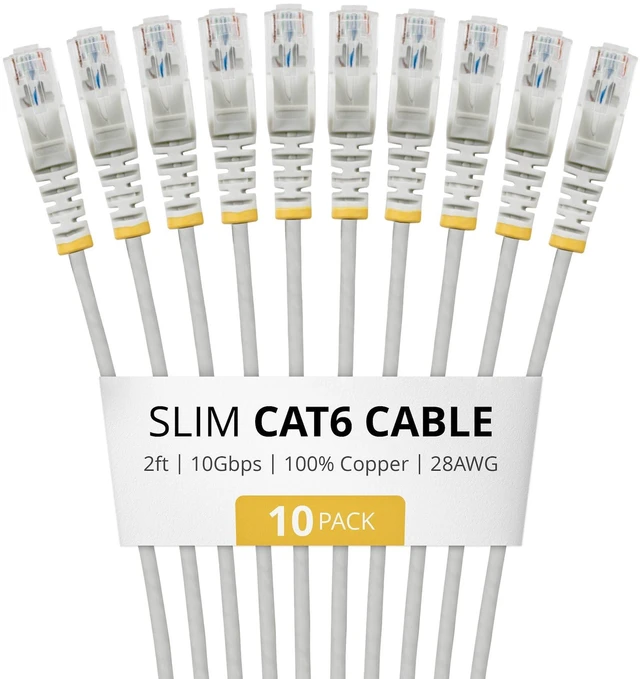 Main image of 10-PACK OF SLIM CAT6 CABLES IS IDEAL FOR MULTIPLE SETUPS; SUPPORTS 10GBPS AND 10