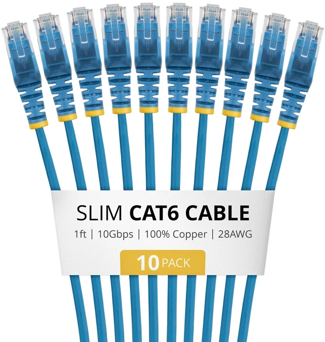 Main image of 10-PACK OF SLIM CAT6 CABLES IS IDEAL FOR MULTIPLE SETUPS; SUPPORTS 10GBPS AND 10