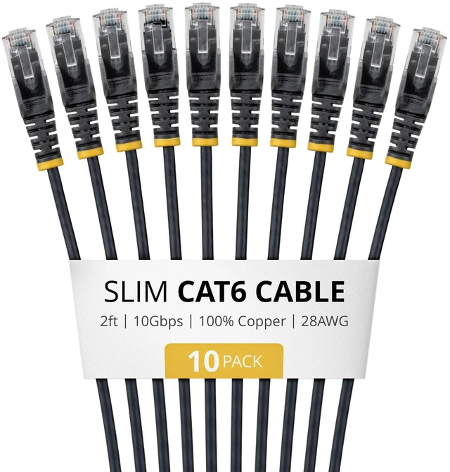 Main image of 10-PACK OF SLIM CAT6 CABLES IS IDEAL FOR MULTIPLE SETUPS; SUPPORTS 10GBPS AND 10
