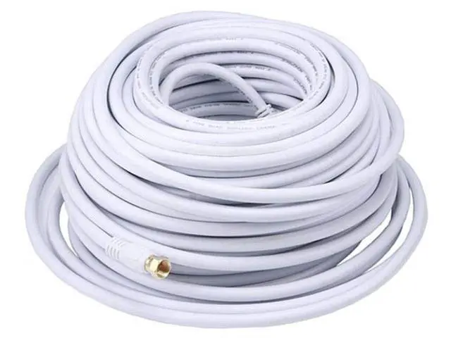 Alt view image 6 of 8 - Monoprice 100ft RG6 (18AWG) 75Ohm, Quad Shield, CL2 Coaxial Cable with F Type Connector - White