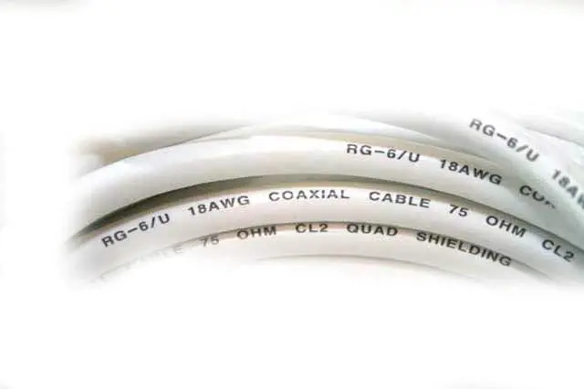 Alt view image 8 of 8 - Monoprice 100ft RG6 (18AWG) 75Ohm, Quad Shield, CL2 Coaxial Cable with F Type Connector - White