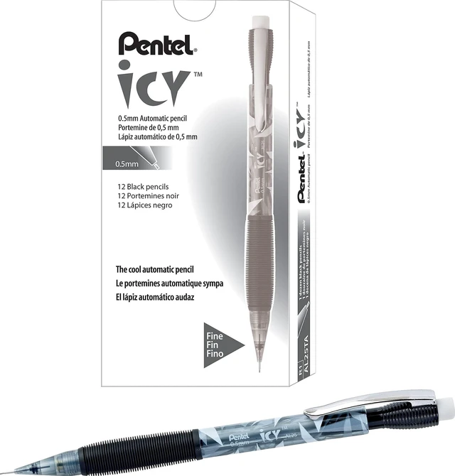 Alt view image 3 of 3 - Icy Mechanical Pencil 0.5 mm HB #2 Black Lead Translucent Ice/Black Barrel Dozen AL25TA