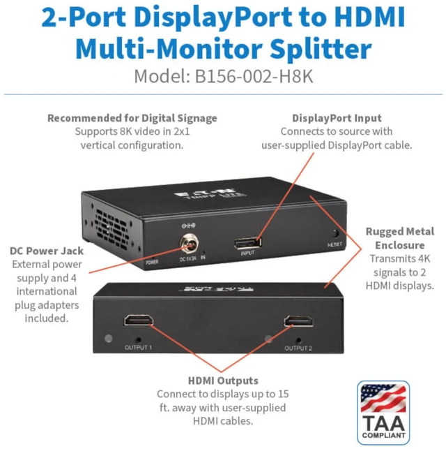 Alt view image 2 of 5 - Eaton Tripp Lite series 2-Port DisplayPort to HDMI Multi-Monitor Splitter