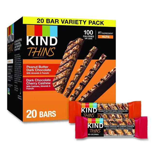 Alt view image 7 of 11 - KIND Thins Gluten-Free Bar Variety Pack 14.8 oz. 20 Bars/Box (41891) PHW41891