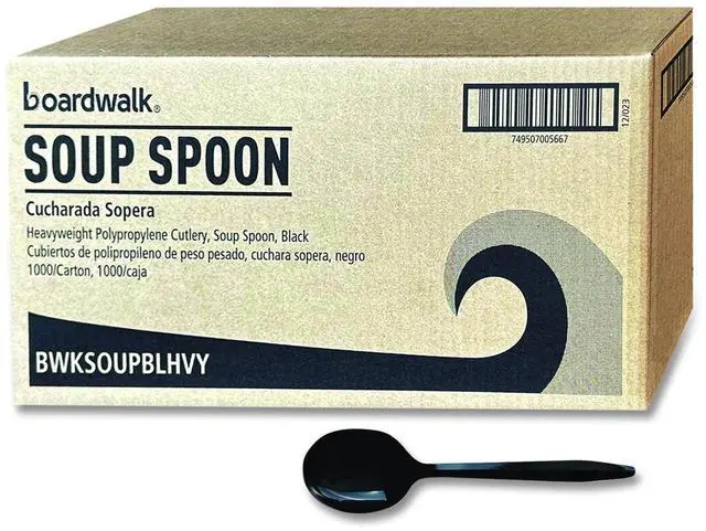 Main image of Heavyweight Polypropylene Cutlery Soup Spoon Plastic Black 1000/Carton BWKSOUPBLHVY