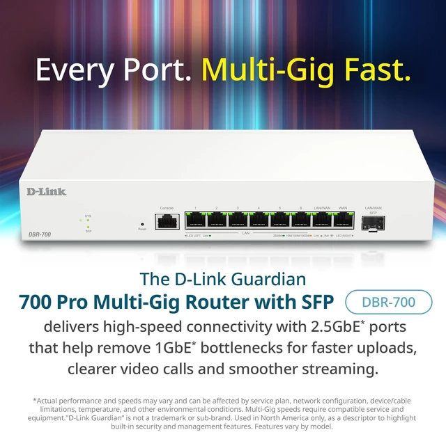 Alt view image 13 of 15 - D-Link DBR-700 Business Router - 8 Ports - 7 RJ-45 Port(s) - 1 WAN Port(s) - 1 SFP Slots - 2.5 Gigabit Ethernet