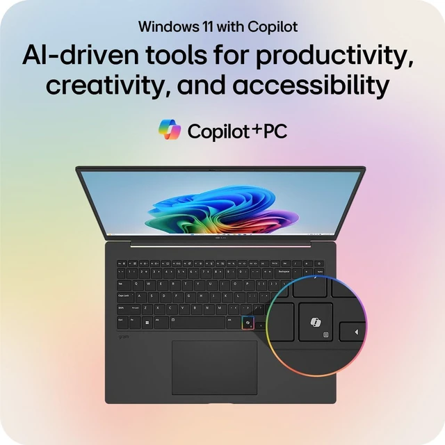 Alt view image 8 of 10 - LG gram 15-inch, Copilot+, Thin and Lightweight Laptop, Windows 11 Home, Powered by AMD Ryzen AI 7 350 Processor, 16GB RAM, 1TB SSD, Obsidian Black
