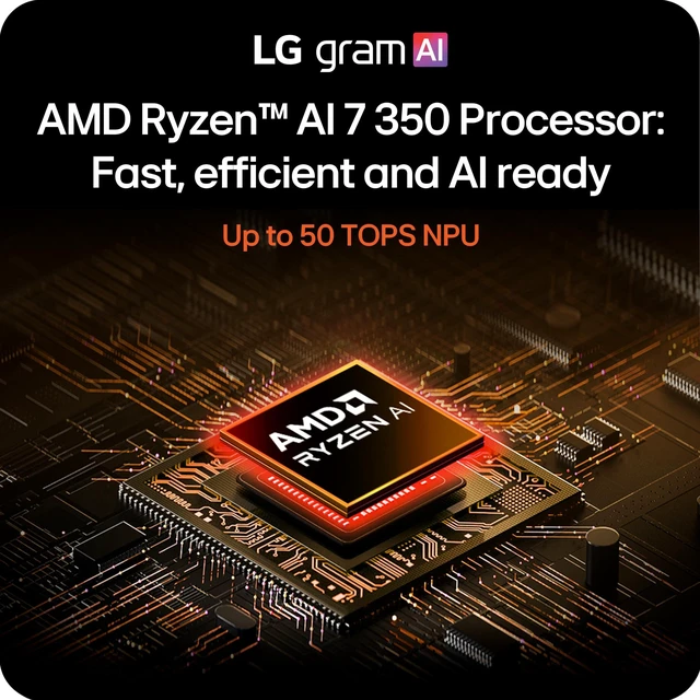 Alt view image 9 of 10 - LG gram 15-inch, Copilot+, Thin and Lightweight Laptop, Windows 11 Home, Powered by AMD Ryzen AI 7 350 Processor, 16GB RAM, 1TB SSD, Obsidian Black