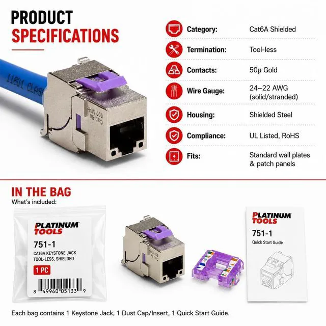 Alt view image 6 of 6 - Platinum Tools Keystone Cat6A Jack