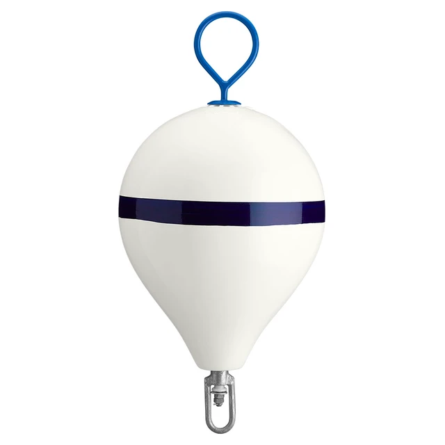Alt view image 3 of 3 - POLYFORM MOORING BUOY W/ IRON 17" DIAMETER WHITE BLUE STRIPE