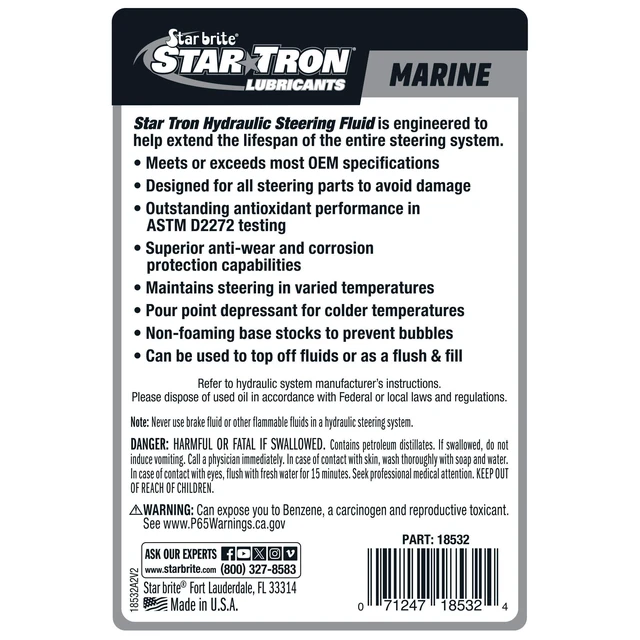 Alt view image 2 of 7 - Star brite Hydraulic Steering Fluid - ISO 15 Marine Synthetic Blend - 32 oz