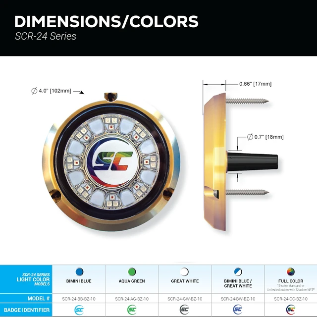 Alt view image 3 of 5 - Shadow-Caster SCR-24 Bronze Underwater Light - 24 LEDs - Bimini Blue/Great White