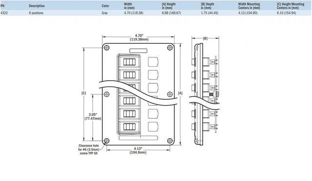 Alt view image 13 of 13 - Breaker/Switch Panel, 6 Pos., Gray