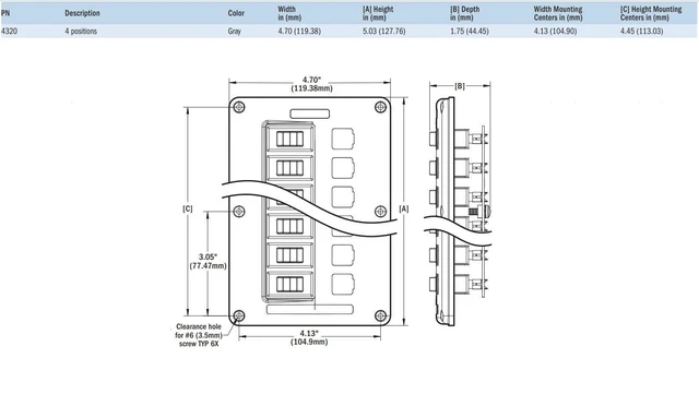 Alt view image 19 of 19 - Breaker/Switch Panel, 4 Pos., Gray