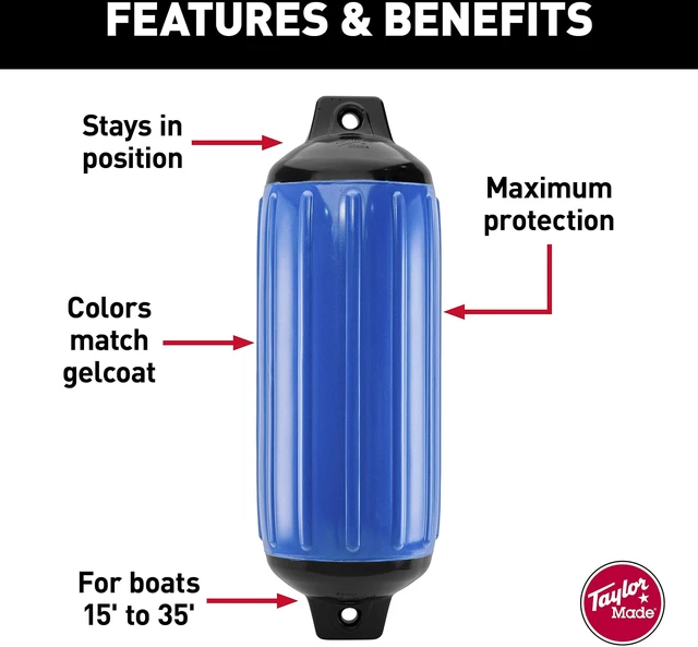 Alt view image 7 of 9 - Taylor Made 951824 Super Gard Inflatable Vinyl Fender - Blue, 8-1/2" x 26"