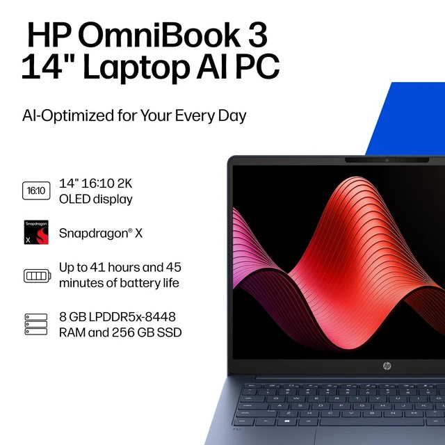 Alt view image 2 of 7 - HP OmniBook 3 14" Laptop Snapdragon X1-26-100 8GB 256GB SSD W11 DT4E9UAABA
