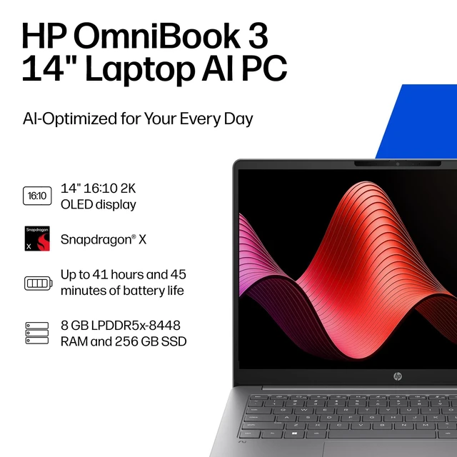 Alt view image 9 of 15 - HP OmniBook 3 Laptop Computer 14" 2K Snapdragon X 8 GB memory;256 GB SSD