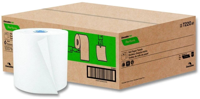 Main image of Perform Hardwound Roll Towels for Tandem Dispensers 1-Ply 7.5" x 1050 ft Ultra White 6/Carton T220