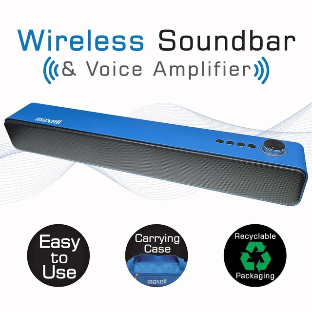Alt view image 9 of 12 - Maxell VAS-1 2.0 Portable Bluetooth Sound Bar Speaker - 3 W RMS - Blue, Black - Floor Standing - 20 kHz - Battery Rechargeable - USB - 1