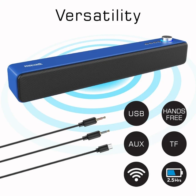 Alt view image 10 of 12 - Maxell VAS-1 2.0 Portable Bluetooth Sound Bar Speaker - 3 W RMS - Blue, Black - Floor Standing - 20 kHz - Battery Rechargeable - USB - 1