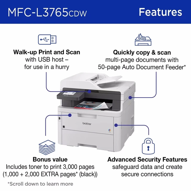 Alt view image 2 of 2 - Brother MFC-L3765CDW Digital Color All-in-One Printer