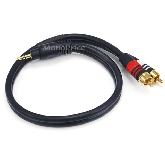 Alt view image 10 of 10 - Monoprice 1.5ft Premium 3.5mm Stereo Male to 2RCA Male 22AWG Cable (Gold Plated) - Black