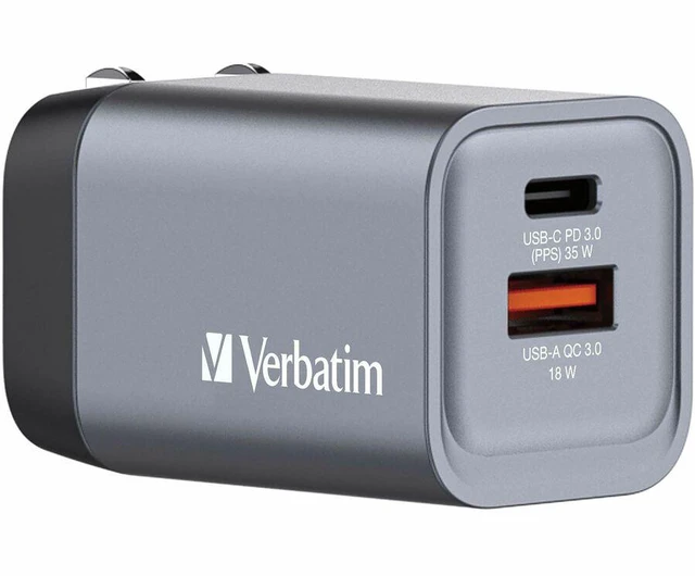 Alt view image 9 of 19 - Verbatim 35W 2-Port GaN Wall Charger - 35 W - 120 V AC, 230 V AC Input - 1