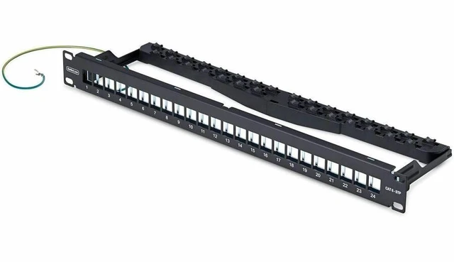 Main image of StarTech 24 Port 1U Blank Keystone Patch Panel with Cable Management Bar Rackmount Cat6 Patch Panel for RJ45 STP Network Jacks