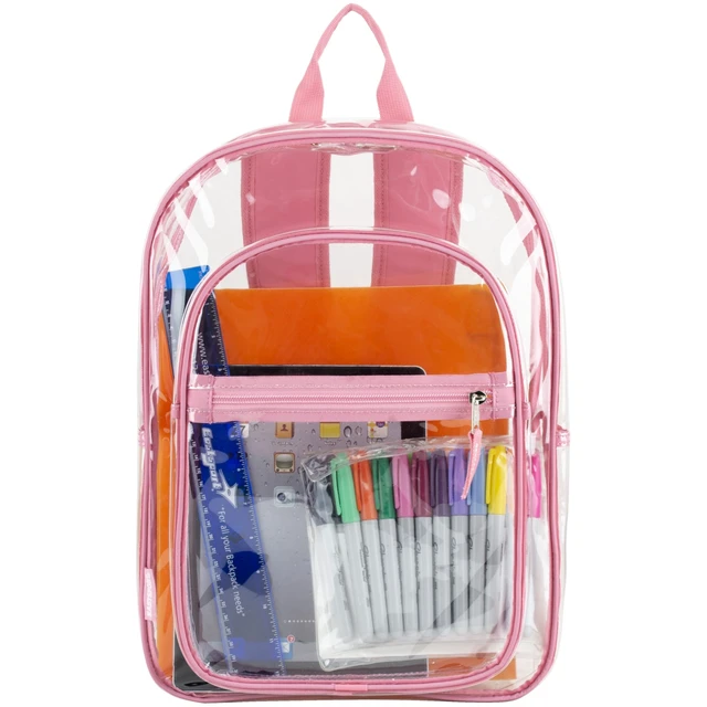 Alt view image 5 of 6 - Clear with Color Trim Backpack 11.5" x 5" x 16.5" Clear/Pink 190991EDPLM