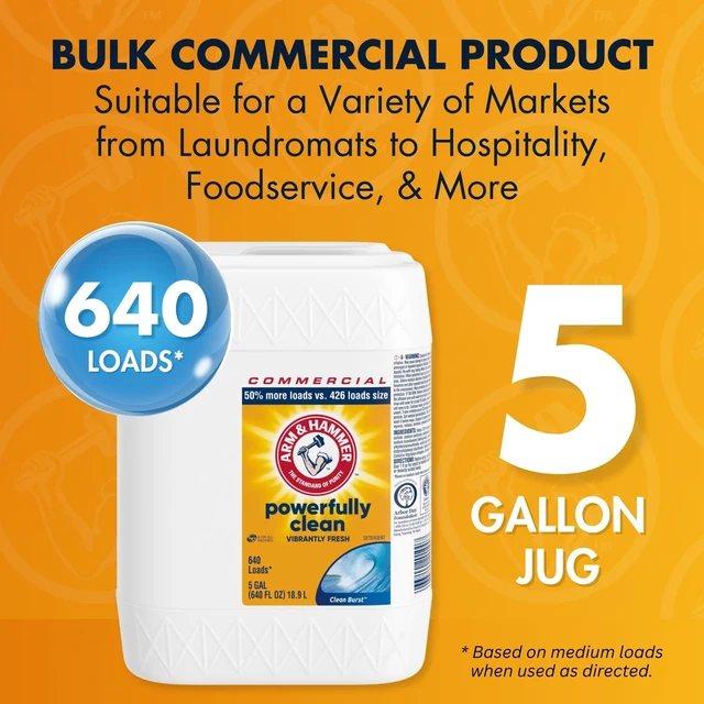 Alt view image 6 of 7 - Arm & Hammer Liquid Laundry Detergent Professional, Clean Burst, 5 Gallon 640 Loads