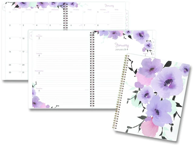 Main image of Mina Weekly/Monthly Planner Floral Artwork 11 x 8.5 White/Violet/Peach Cover 12-Month Jan to Dec: 2026 1134905