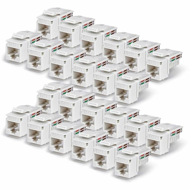 Main image of StarTech Cat6 Keystone Jack 24-Pack RJ45 Ethernet Keystone Jacks UTP Cat6 Wall Jack 90-Degree 110 Punch Down White