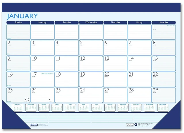 Main image of Recycled Contempo Desk Pad Calendar 22 x 17 White/Blue Sheets Blue Binding Blue Corners 12-Month Jan to Dec: 2026 151