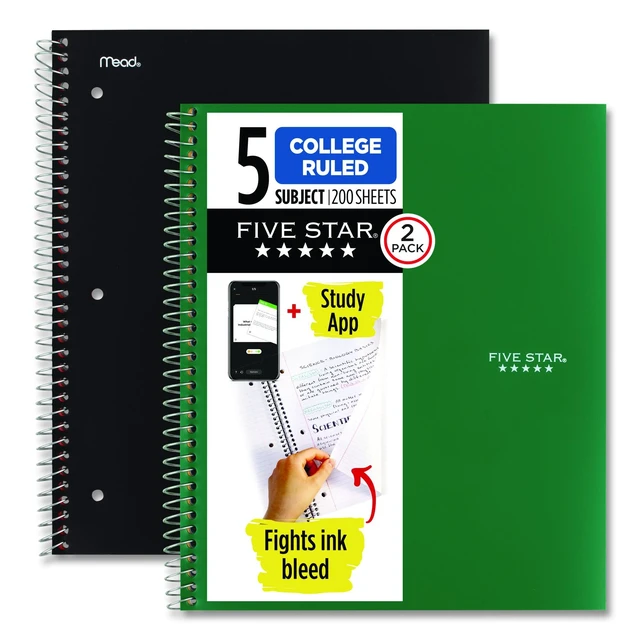 Main image of Wirebound Notebook 5-Subject Medium/College Rule Assorted Cover Colors 200 11 x 8.5 Sheets 2/Pack 820190