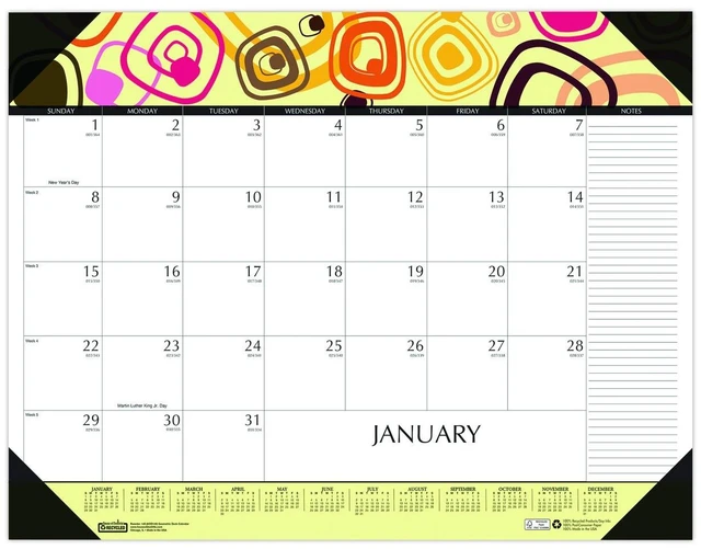 Main image of Recycled Desk Pad Calendar Geometric Artwork 22 x 17 White Sheets Black Binding/Corners12-Month Jan to Dec: 2026 149