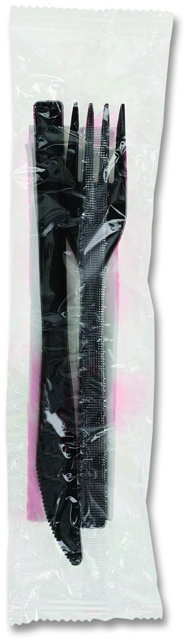 Main image of Gardenware Cutlery Kit Individually Wrapped Heavyweight Fork/Knife/Napkin Plastic Black 500/Carton GKFKNECH
