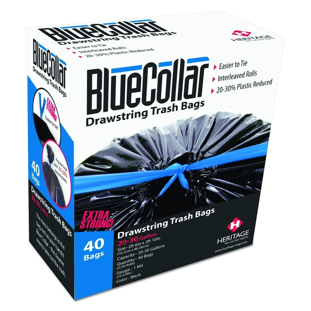 Main image of Drawstring Trash Bags 30 gal 1 mil 30" x 34" Black 240/Carton N6034YKRC1