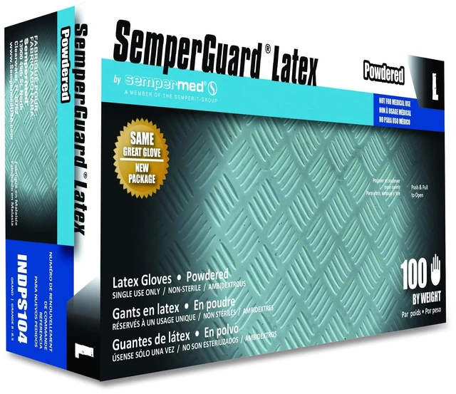 Main image of Latex Gloves Powdered Large 4 mil Thick 9.45" Long Cream 100/Box 10 Boxes/Carton INDPS104