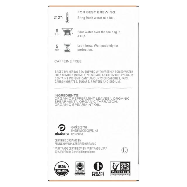 Alt view image 2 of 5 - Tea Bags Organic Refresh Mint 16/Box 6 Boxes/Carton 10794522003508