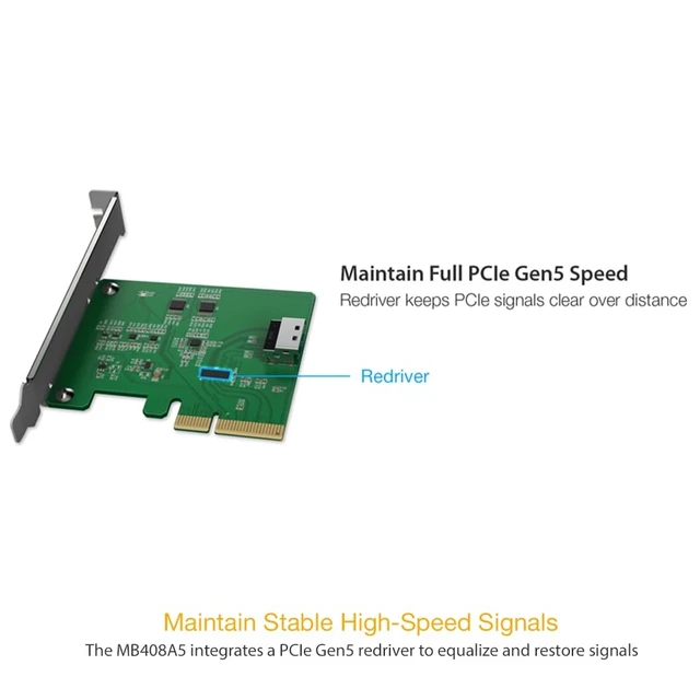 Alt view image 3 of 5 - EXLINK MB408A5 MCIO 4I (SFF-TA- 1016) TO PCIE 5.0 X4 ADAPTER WITH R