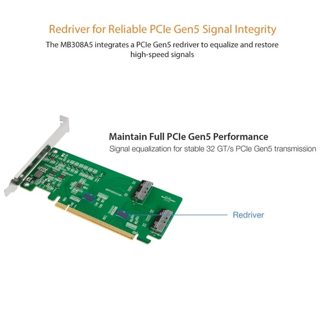Alt view image 4 of 5 - EXLINK MB308A5 PCIE 5.0 X16 NVM E HOST ADAPTER CARD WITH 2 MCIO 8