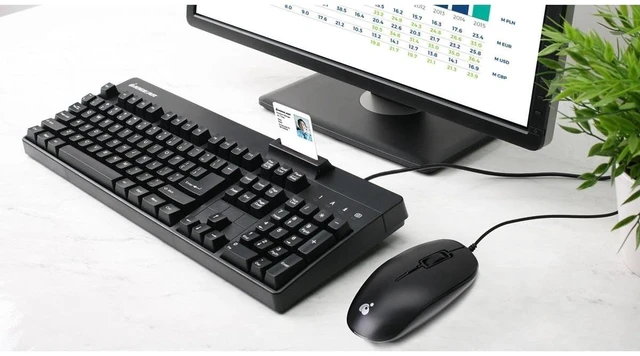 Alt view image 2 of 3 - IOGEAR TAA-Comp Keyboard Built In CAC Reader Mouse GKBSR202TAAKIT