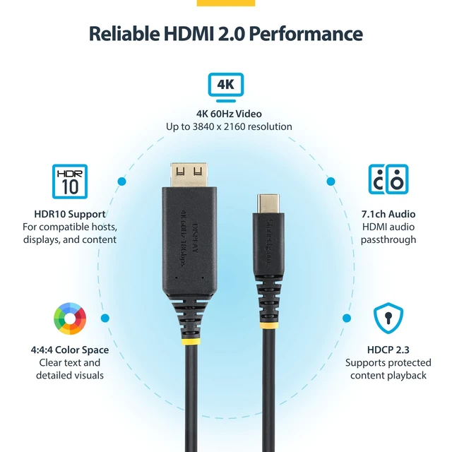 Alt view image 5 of 5 - CONNECT A USB-C LAPTOP TO AN HDR 4K 60HZ HDMI DISPLAY USING THIS 10FT ACTIVE ADA