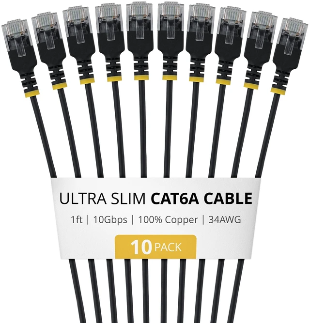 Main image of 10-PACK OF ULTRA SLIM CAT6A CABLES IS IDEAL FOR MULTIPLE SETUPS; 10GBPS ETHERNET