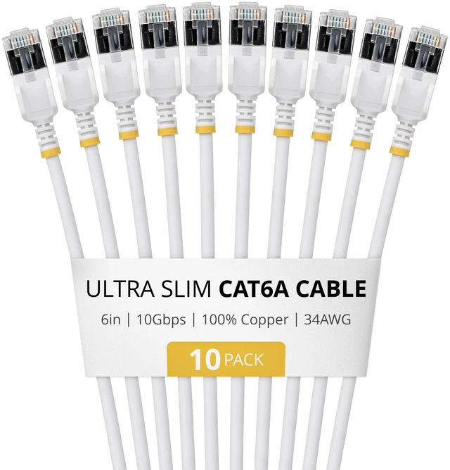 Main image of 10-PACK OF ULTRA SLIM CAT6A CABLES IS IDEAL FOR MULTIPLE SETUPS; 10GBPS ETHERNET
