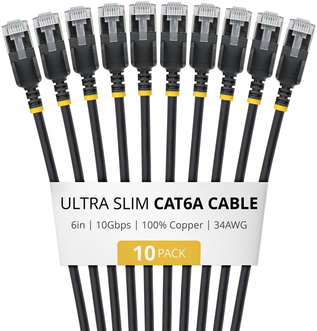 Main image of 10-PACK OF ULTRA SLIM CAT6A CABLES IS IDEAL FOR MULTIPLE SETUPS; 10GBPS ETHERNET