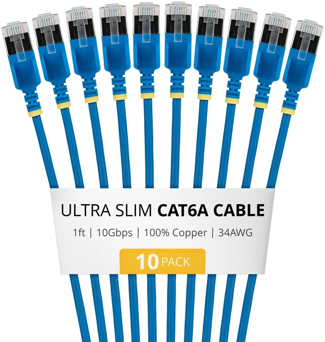 Main image of 10-PACK OF ULTRA SLIM CAT6A CABLES IS IDEAL FOR MULTIPLE SETUPS; 10GBPS ETHERNET