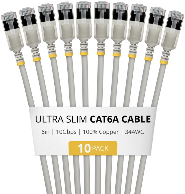Main image of 10-PACK OF ULTRA SLIM CAT6A CABLES IS IDEAL FOR MULTIPLE SETUPS; 10GBPS ETHERNET