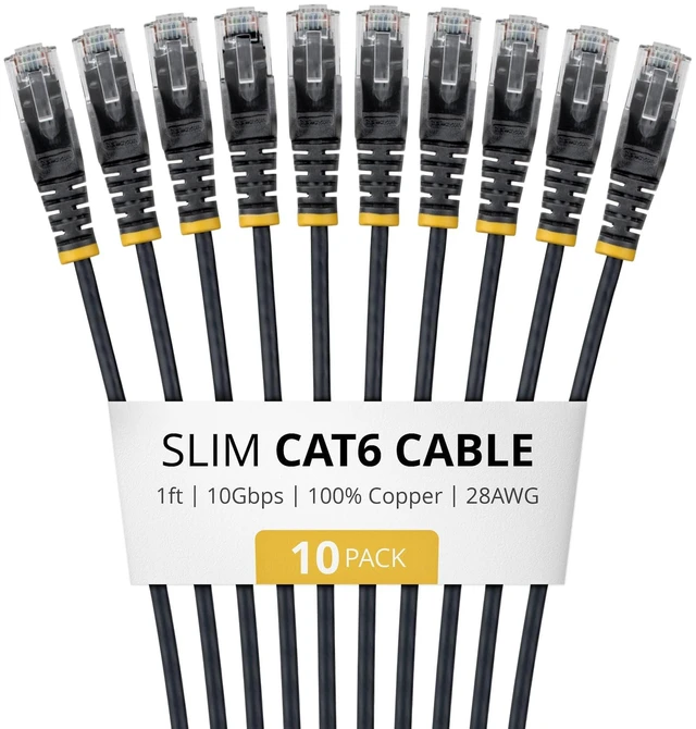 Main image of 10-PACK OF SLIM CAT6 CABLES IS IDEAL FOR MULTIPLE SETUPS; SUPPORTS 10GBPS AND 10