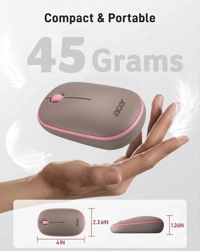 Alt view image 9 of 11 - Acer Bubble AMR100 Mouse - Optical - Wireless - Radio Frequency - 2.40 GHz - Peach - USB - Symmetrical - 1 x AA Battery Supported